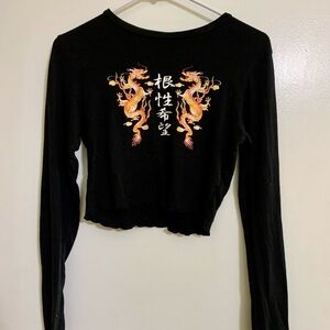 Black Dragon Print Long Sleeve Top